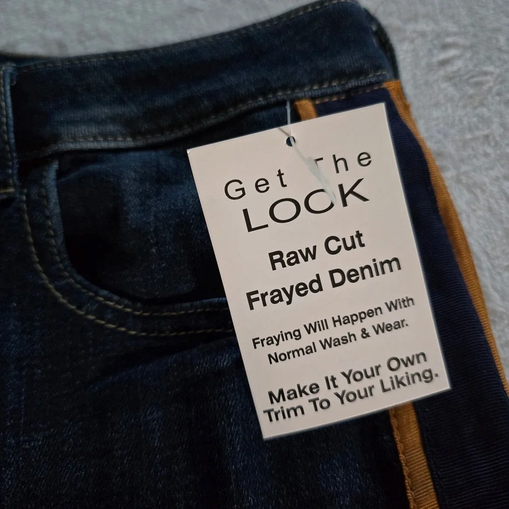 LOGO Lori Goldstein Bootcut Jeans Side Stripe Raw Hem Dark Wash Blue 12 New